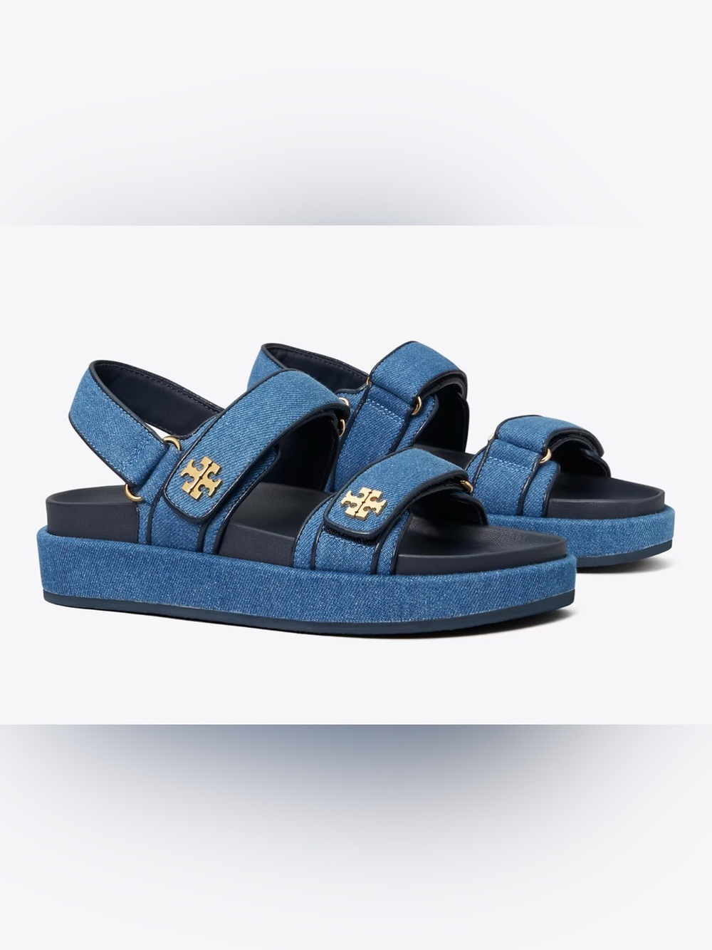 Tory Burch Kids Denim Blue Platform Sandals with Gold Logo
